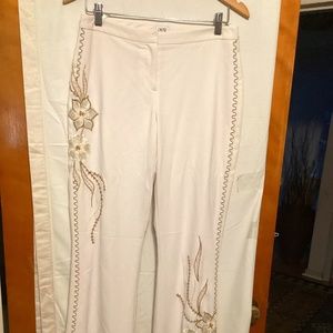 CACHE Cream pants with embroidery Sz 6